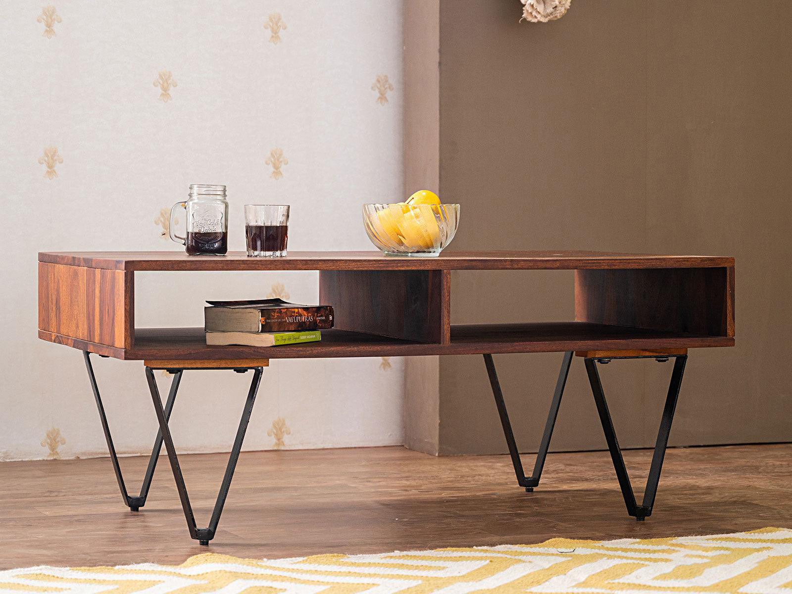 Dudi Furniture Vismit Solid Sheesham wood Coffee Table with Iron Legs