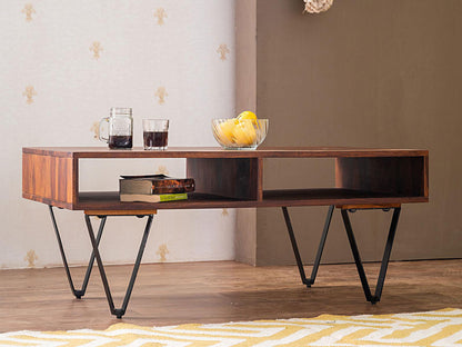 Dudi Furniture Vismit Solid Sheesham wood Coffee Table with Iron Legs